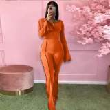 Fashion Solid Color Flare Two Piece Pants Set XYKF-9303
