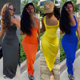 Solid Sexy Lace Up Backless Maxi Dress GFYX-3643