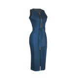 Sexy Fashion Sleeveless Denim Slim Dress SMR-8237
