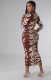 Fashion Print Long Sleeve Slim Long Dress XHXF-329