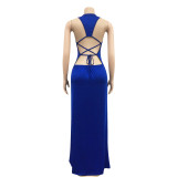 Solid Sexy Lace Up Backless Maxi Dress GFYX-3643