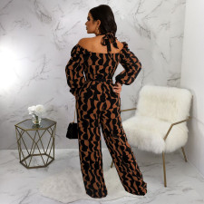 Print Halter Long Sleeve Jumpsuit YF-10291