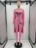 Plus Size Pink Letter Print Cami Top+Long Cloak+Pants 3 Piece Sets JRF-3710