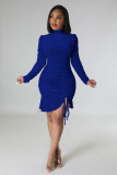 Velvet Drawstring Ruched Ruffles Mini Dress YD-8665