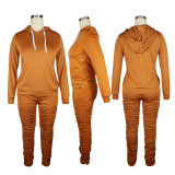 Plus Size Fashion Solid Color Hoodies And Ruched Pant 2 Piece SetTE-4490