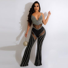 Sexy Deep V Neck Hot Drilling Sling Jumpsuit NY-2572