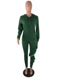 Fashion Solid Hoodies And Ruffles Splicing Pant Two Piece Set LP-66510