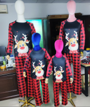 Fawn Printed Round Neck Plaid Splice Family Christmas Parent-child Suit GJBL-20-116