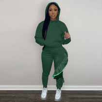 Fashion Solid Hoodies And Ruffles Splicing Pant Two Piece Set LP-66510