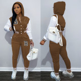 Plush Letter Print Sweatshirt Hoodies Two Piece Pants Set FOSF-8323