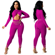 Sexy Cross Hollow Out Solid Jumpsuit (without chain) YF-9963