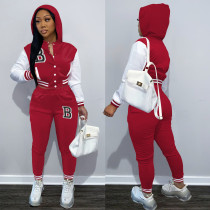 Plush Letter Print Sweatshirt Hoodies Two Piece Pants Set FOSF-8323