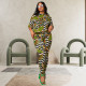 Plus Size Leaf Print Short Sleeve Pant Two Piece Set NNWF-7636