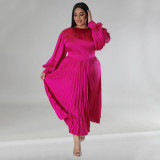 Plus Size Solid Color Long Sleeve Ruched Long Dress NNWF-7729