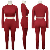 Long Sleeve Crew Neck Solid Two Piece Pants Set YF-9961