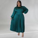 Plus Size Solid Color Long Sleeve Ruched Long Dress NNWF-7729
