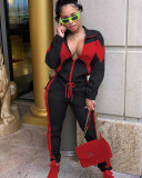 Fashion Color Blocking Zipper Coat And Sports Pant Two Piece Set YD-8669