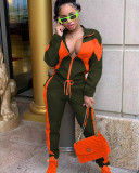 Fashion Color Blocking Zipper Coat And Sports Pant Two Piece Set YD-8669