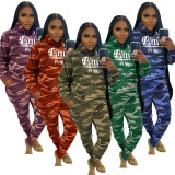 Casual PINK Letter Print Camo Sports Hoodies Two Piece Pants Set YIM-282