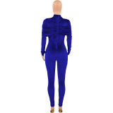 Solid Color Velvet Ruched Slim Waist Jumpsuit OY-6383