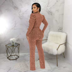 Fashion Knits Puff Sleeve V Neck Jumpsuit YF-10330