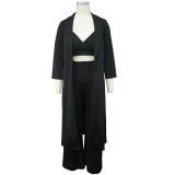 Fashion Solid Halter+Wide Leg Pants+Long Sleeve Coat Three Piece Set YF-9932