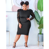 Plus Size Hollow Out Long Sleeve Solid Midi Dress NNWF-7682