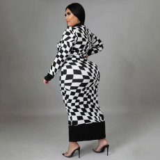 Plus Size Long Sleeve Plaid Printed Long Dresses NNWF-7726