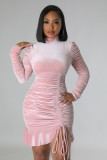 Velvet Drawstring Ruffles Mini Dress ME-8231