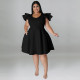 Plus Size Fashion Ruffle Solid Dress GDAM-218211