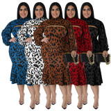 Plus Size Print Long Sleeve Short Pullover And Tube Top Dress Two Piece Set NNWF-7746