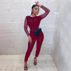 Sexy Perspective Hollow Out Long Sleeve Jumpsuits YF-9783