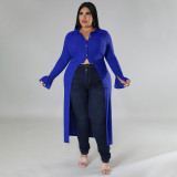 Plus Size Solid Color Long Sleeve Long Cardigan Coat NNWF-7745