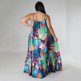 Plus Size Sexy Fashion Printed Sling Maxi Dress(Without Belt) SSNF-211259