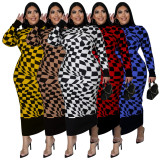 Plus Size Long Sleeve Plaid Printed Long Dresses NNWF-7726