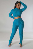 Solid Long Sleeve Short Pullover And Split Pant Two Piece Set ME-8232