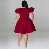 Plus Size Fashion Ruffle Solid Dress GDAM-218211
