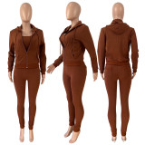 Solid Hooded Coat+Tank Top+Pants 3 Piece Sets CH-8235