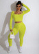 Solid Color Halterl Long Sleeve Pant Two Piece Set YD-8670