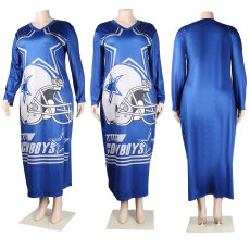 Plus Size Print V Neck Loose Maxi Dress NY-2592