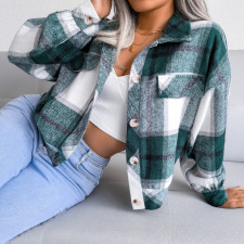 Plaid Long Sleeve Tweed Coat GBJS-8368