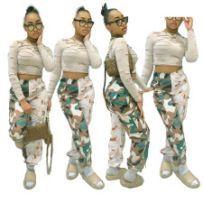 Plus Size Color Block Camouflage Pocket Casual Pants MTY-6776