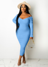 Solid Color Rib Off Shoulder Midi Dress ME-S951