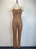 Sexy Tube Tops PU Leather Tight Jumpsuit GWDS-221012