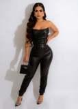 Sexy Tube Tops PU Leather Tight Jumpsuit GWDS-221012