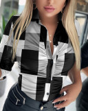 Plus Size Fashion Print Long Sleeve Lapel Shirt GSRX-7112