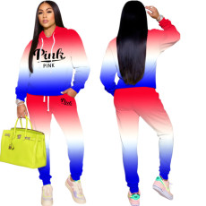 PINK Letters Gradient Sweatshirt Casual Sports Suit PIN-8714
