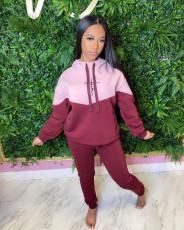 Casual Color Blocking Hoodies Pant Two Piece Set XMF-177