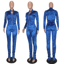 Gold Diamond Fleece Thickened Ruched Two Piece Pant Set QIYF-6301