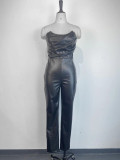 Sexy Tube Tops PU Leather Tight Jumpsuit GWDS-221012